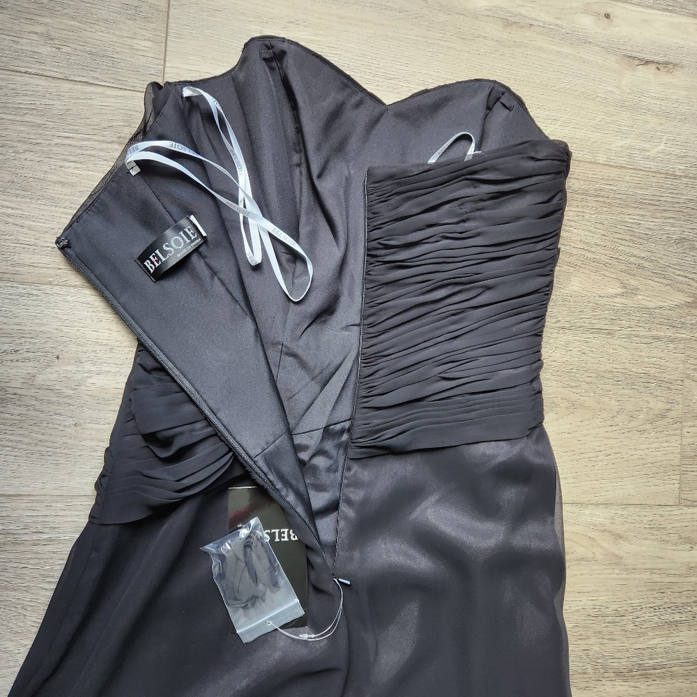 Belsoie Jasmine L1009 Black Dress Womens 12 Bridesmaid Strapless Gown - Picture 11 of 16